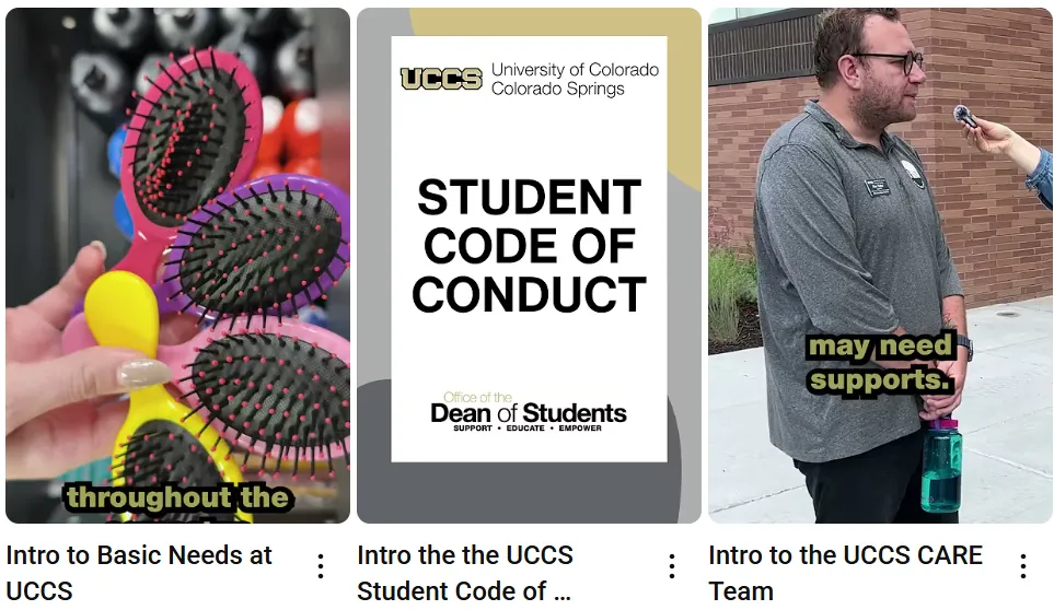 Screenshot of Dean of student youtube video shorts