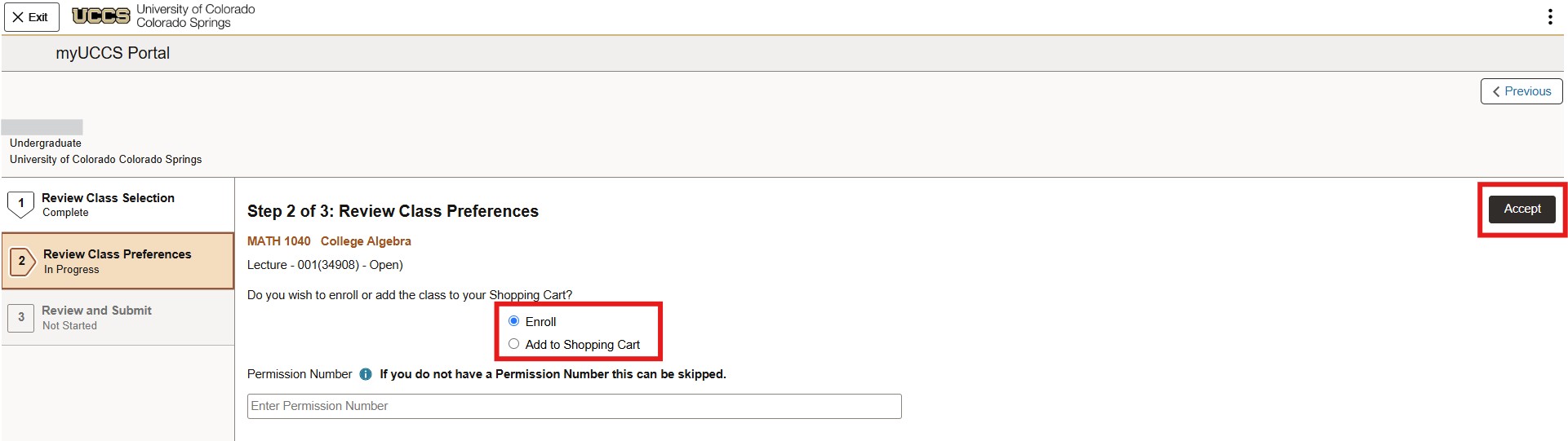 Screenshot of the enroll button 