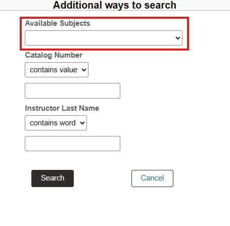 Screenshot of "additional ways to search" popup window with drop downs