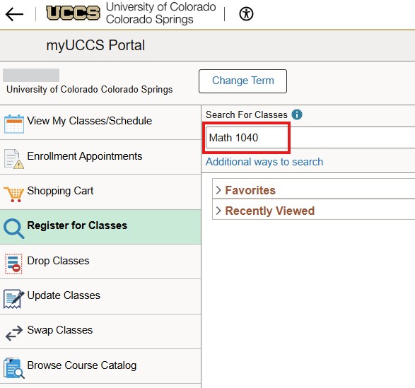 Screenshot of class search input text box