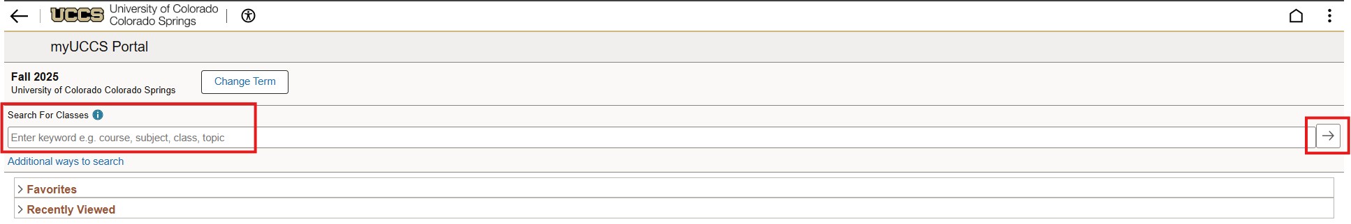 Screenshot of Class search keyword box