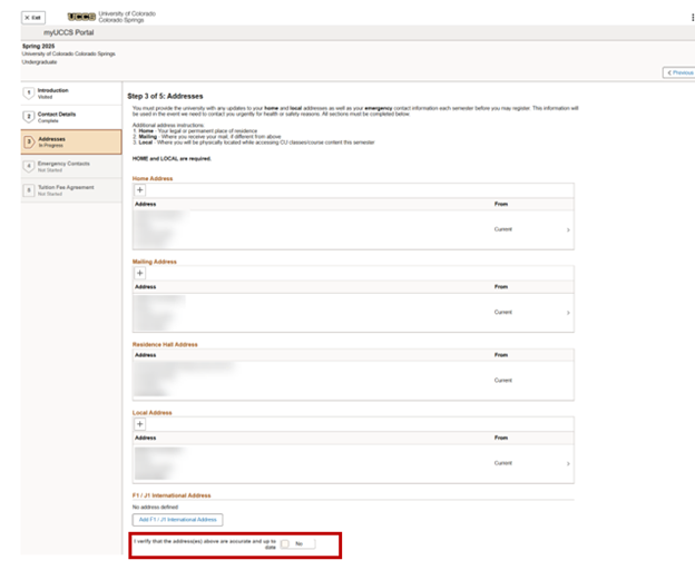 Screenshot of address confirmation page