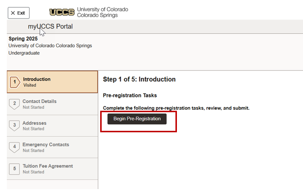 Screenshot of the button to begin the pre-registration task.