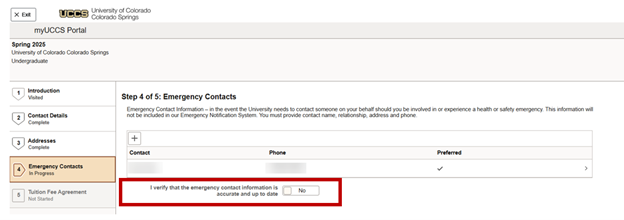Screenshot of emergency contact input screen. 