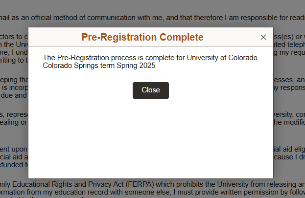 Screenshot noting pre-registration complete