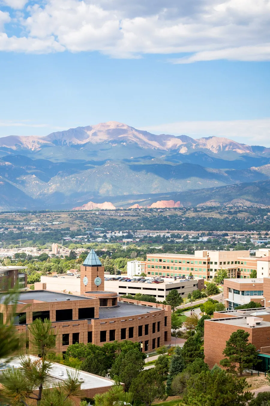 Photo of UCCS campus with Pikes Peak in the background